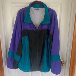 Vintage 80s/90s teal purple and black windbreaker.